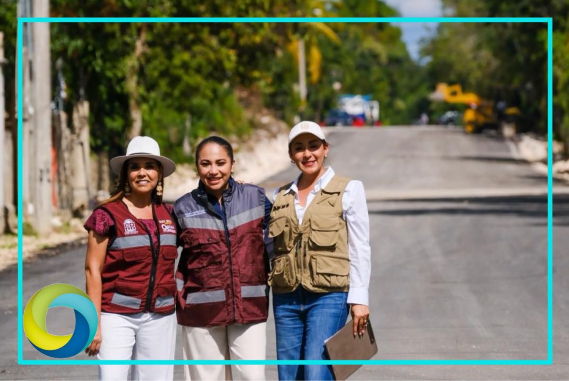 Mara Lezama y Mary Hernández supervisan obras viales en Felipe Carrillo Puerto